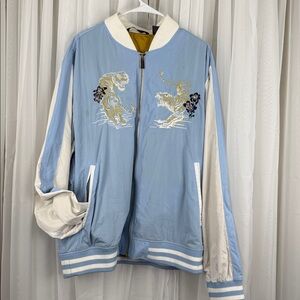 Sean John Tiger Embroidered Bomber Jacket Mens 3XL Blue White Full Zip Polyester